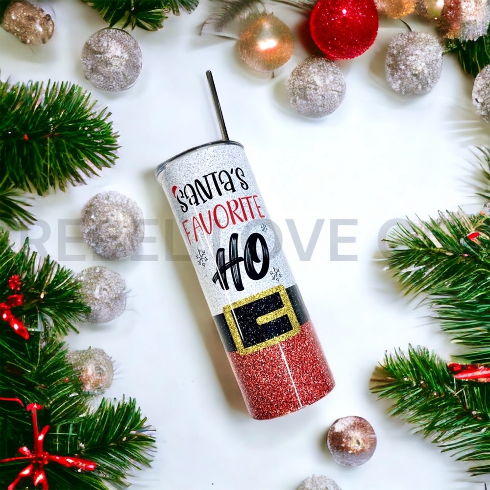 Santa’s Favorite Ho Drink Tumbler Slide Lid and Straw 20oz Stainless Steel - Picture 1 of 3